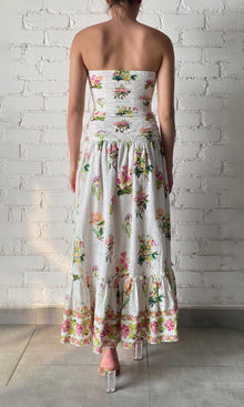 Hemant And Nandita | Taha Cotton Schiffli Strapless Long Dress | White Floral