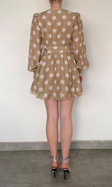Hemant And Nandita | Tira Viscose Linen Organza Short Dress With Tie Up Belt | Brown White