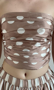 Hemant And Nandita | Tira Polyester Taffeta Off Shoulder Ruched Top | Brown White