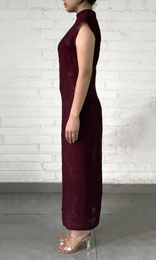 Hemant And Nandita | Tiya Viscose Ggt Jacquard Slim Fit Long Dress With Slip | Burgundy