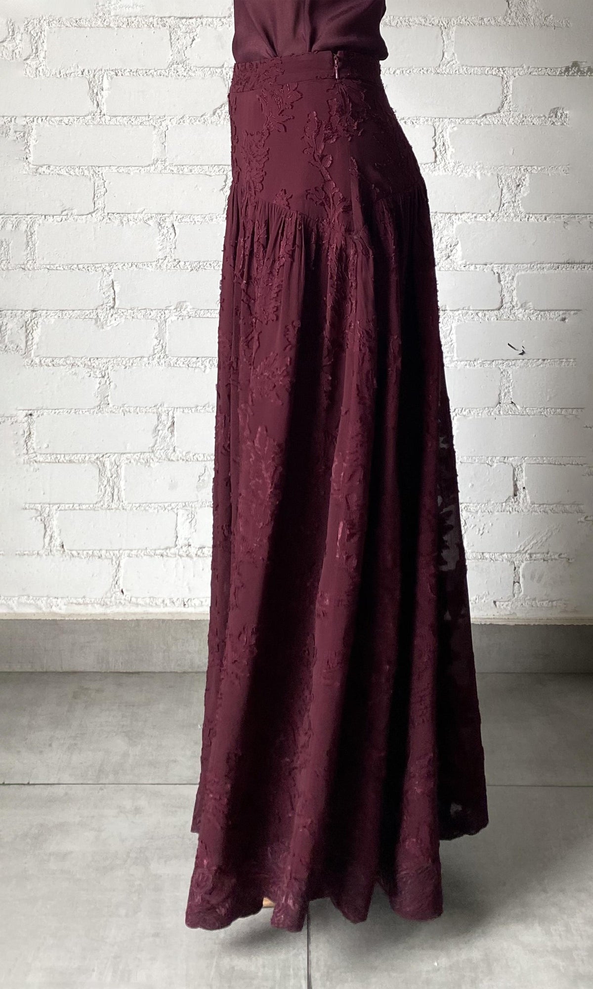 Hemant And Nandita | Tiya Viscose Georgette Jaqcuard Long Skirt | Burgundy