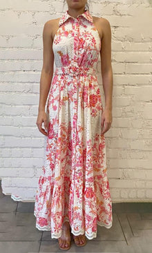 Hemant And Nandita | Tora Cotton Schiffli Long Dress With Buckle Belt | White Floral