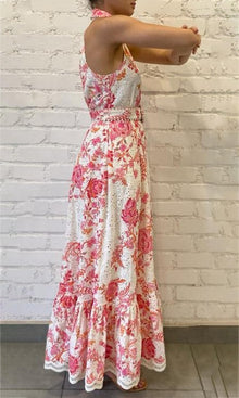 Hemant And Nandita | Tora Cotton Schiffli Long Dress With Buckle Belt | White Floral