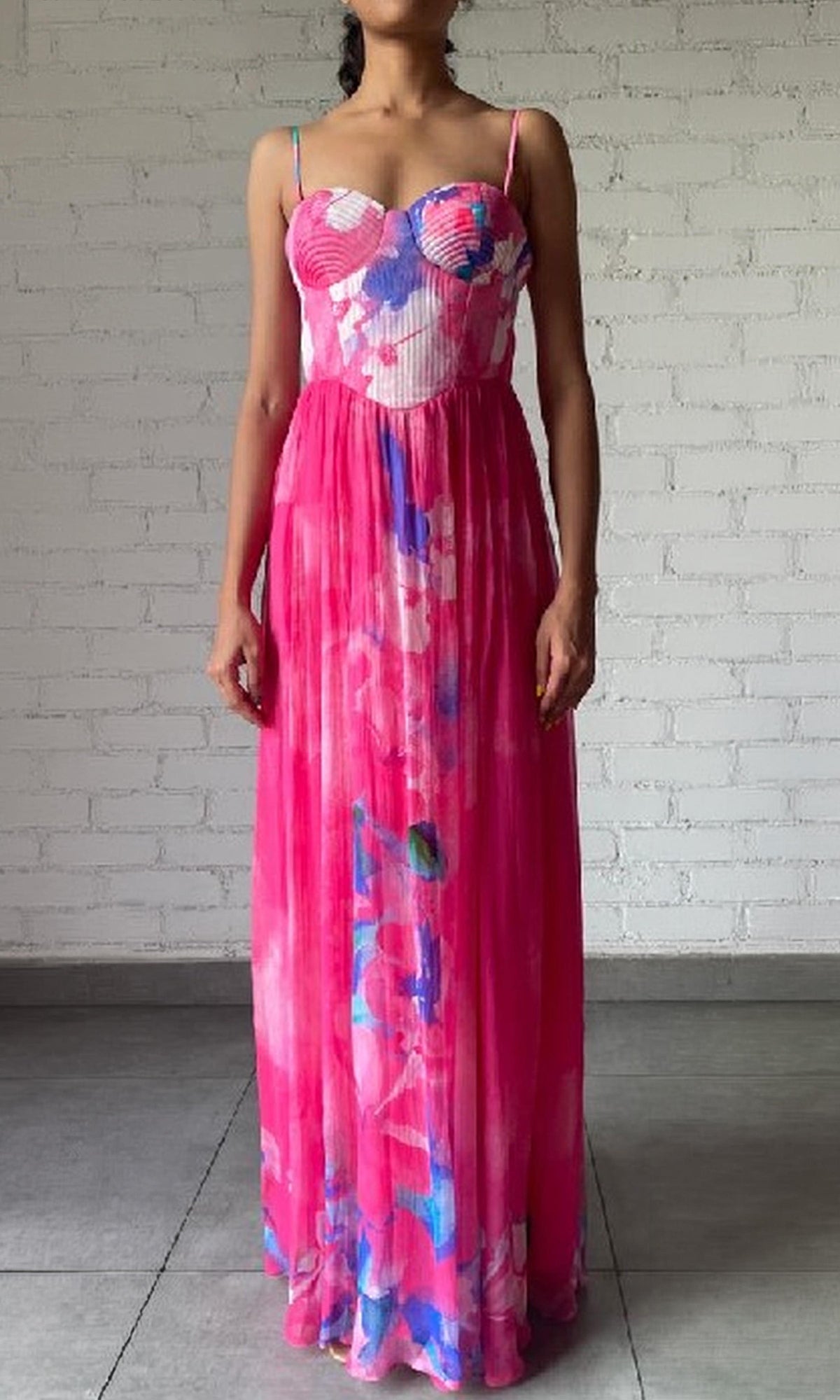 Hemant And Nandita | Vesa Viscose Crinkle Chiffon Long Dress | Multicolor
