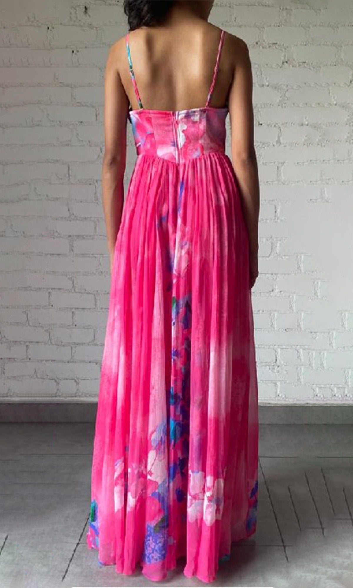 Hemant And Nandita | Vesa Viscose Crinkle Chiffon Long Dress | Multicolor