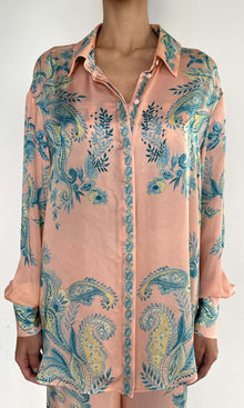 Womens | Wani Viscose Satin Oversized Shirt | Pink Blue Multi