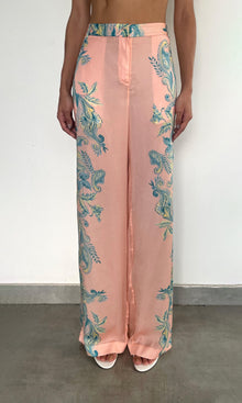 Womens | Wani Viscose Satin Straight Pants | Pink Blue Multi