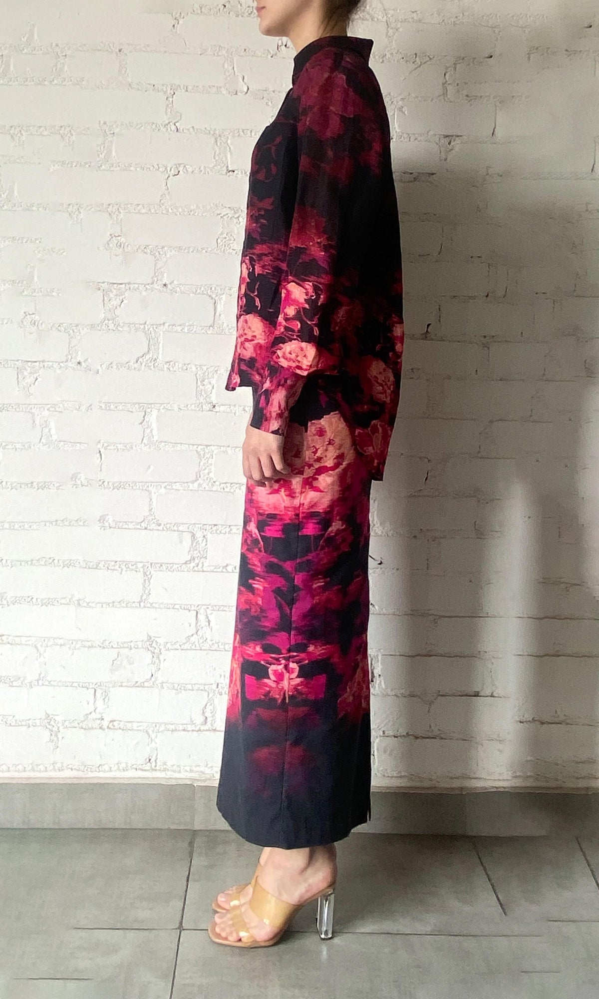 Womens | Zina Viscose Georgette Jacquard Shirt | Black Magenta