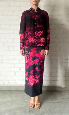 Womens | Zina Viscose Georgette Jacquard Shirt | Black Magenta