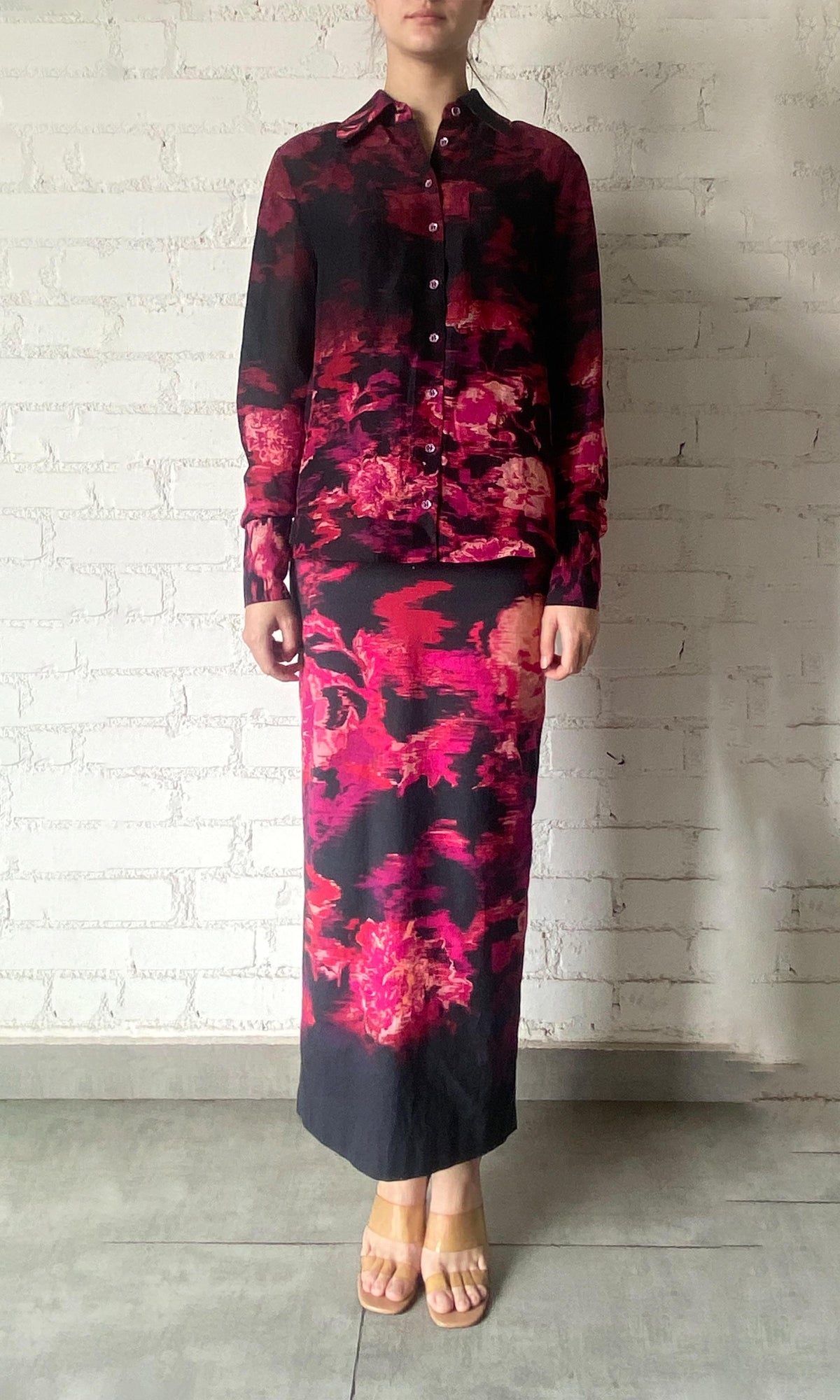 Womens | Zina Viscose Georgette Jacquard Shirt | Black Magenta