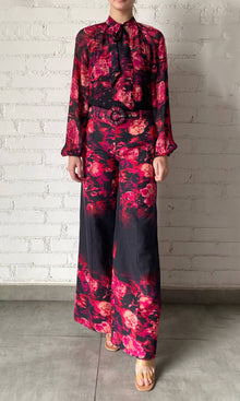 Womens | Zina Viscose Georgette Lurex Dobby Blouse With Slip | Black Magenta