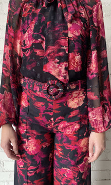 Womens | Zina Viscose Georgette Lurex Dobby Blouse With Slip | Black Magenta