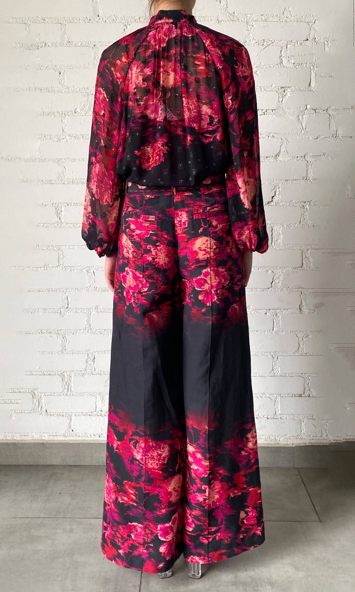 Womens | Zina Viscose Georgette Lurex Dobby Blouse With Slip | Black Magenta