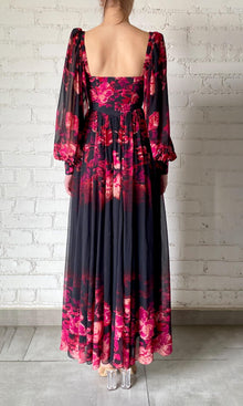 Hemant And Nandita | Zina Viscose Chiffon & Satin Corsetted Long Dress | Black Magenta