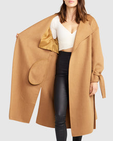 Head Over Heels Collarless Robe Coat | Women | Camel