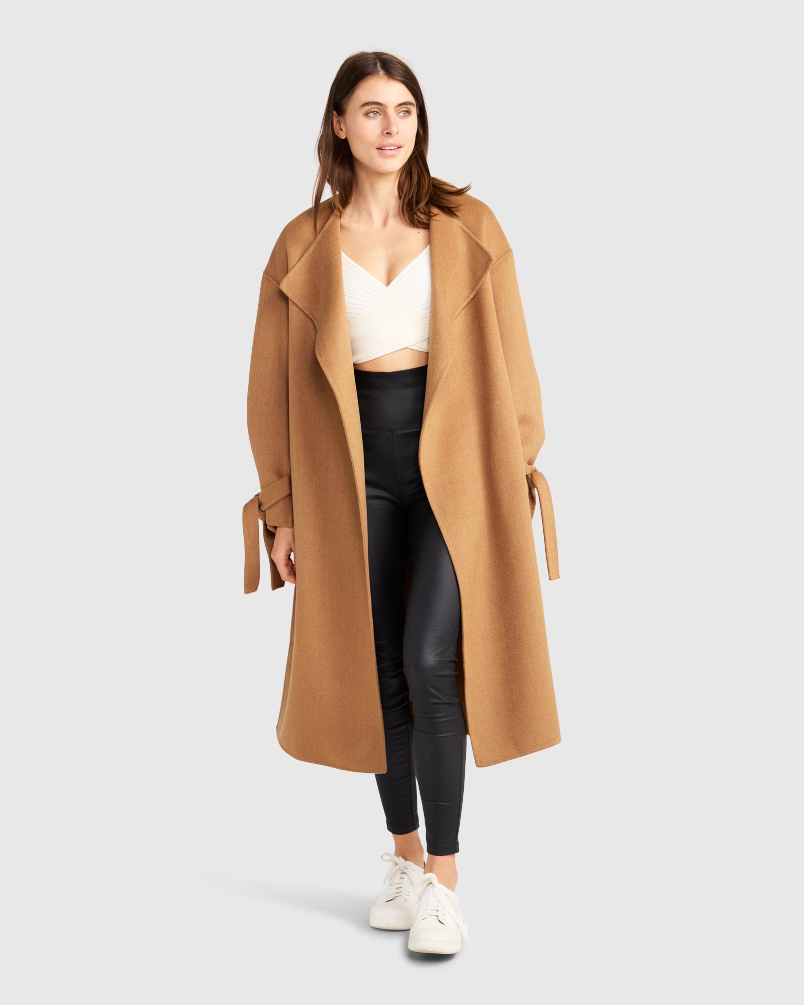 Head Over Heels Collarless Robe Coat | Women | Camel