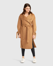 Head Over Heels Collarless Robe Coat | Women | Camel