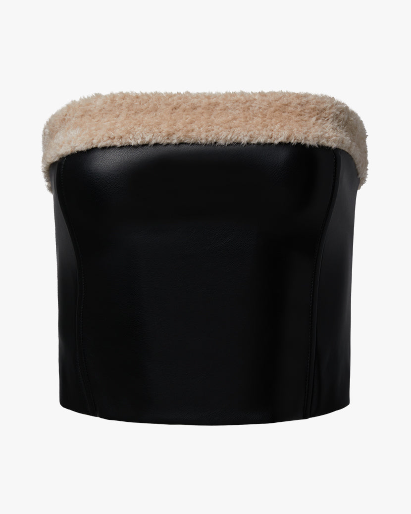 Faux Fur Corset Top | Black/Ivory