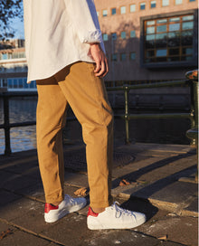 Beige Cotton Ripped Chinos | Men | Mustard