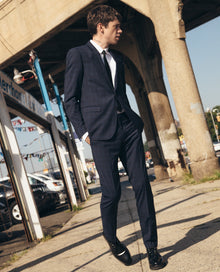 Wool Suit Trousers With Faint Check Motif | Men | Dark Blue