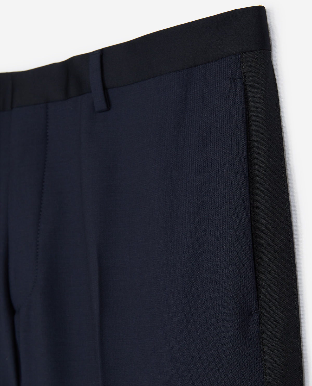 Wool Dinner Trousers With Black Satin Bands | Men | Navy Blue