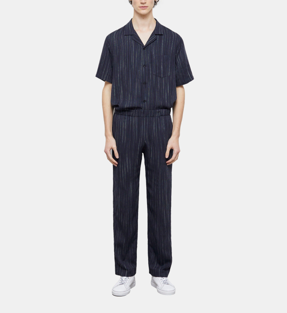 Blue Striped Pants | Men | Dark Navy x Ecru