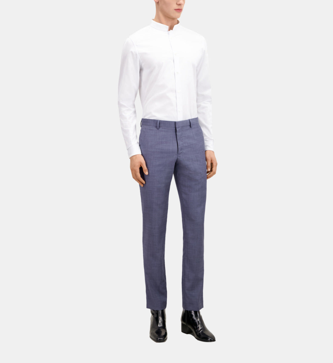 Grey Checkered Wool Suit Trousers | Men | Light Blue