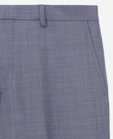 Grey Checkered Wool Suit Trousers | Men | Light Blue