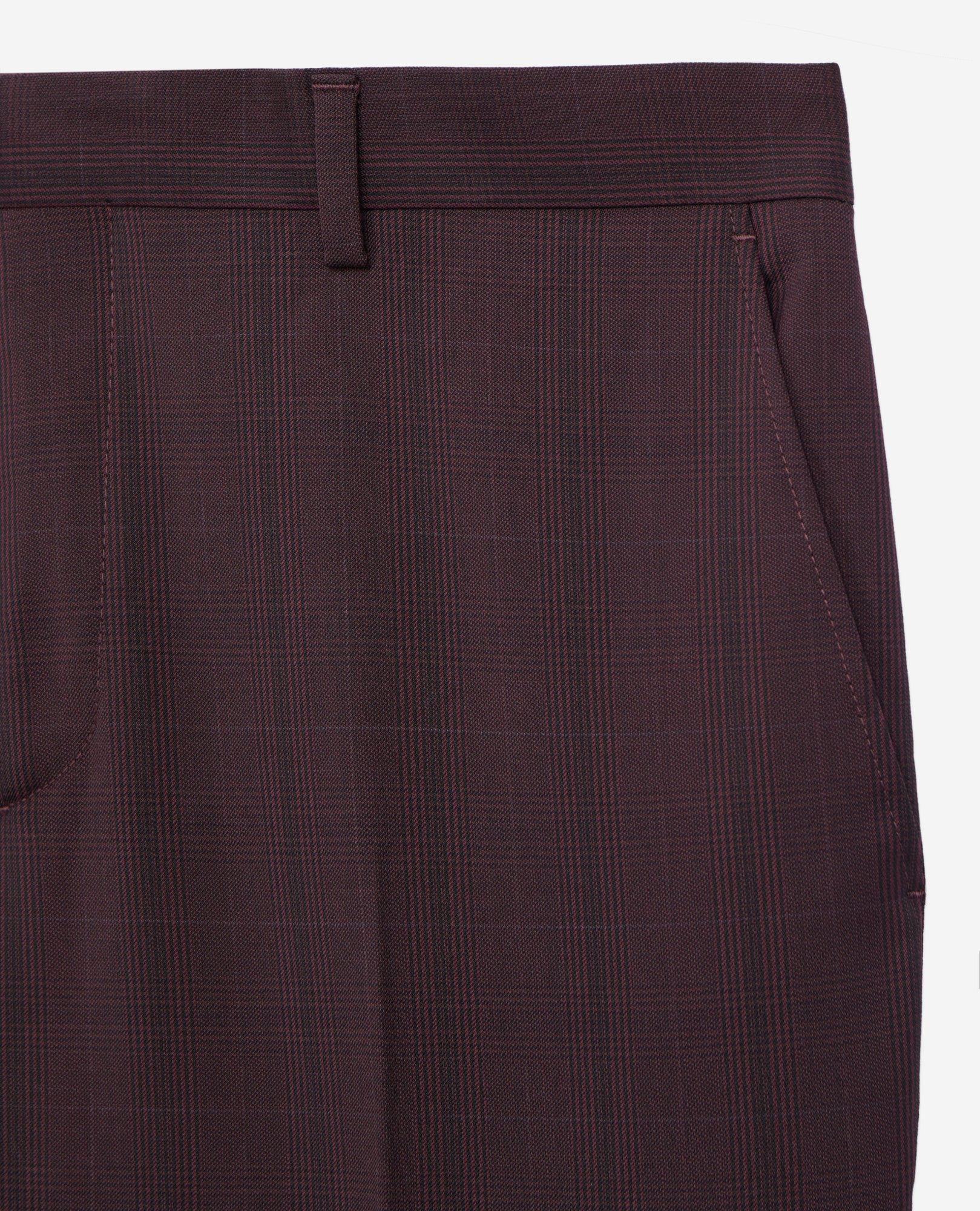 Burgundy Checked Wool Suit Trousers | Men | Bordeaux