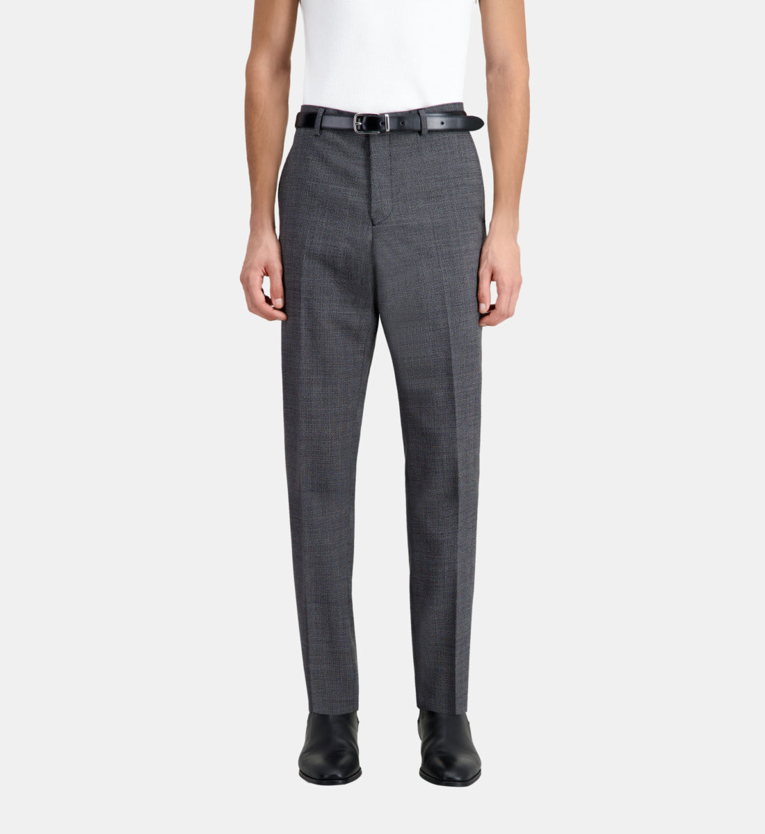 Micro-Pattern Wool Suit Trousers | Men | Black x Ecru