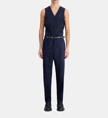 Blue Micro-Pattern Wool Suit Trousers | Men | Navy x Black