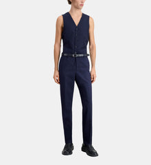 Blue Micro-Pattern Wool Suit Trousers | Men | Navy x Black