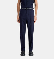 Blue Micro-Pattern Wool Suit Trousers | Men | Navy x Black