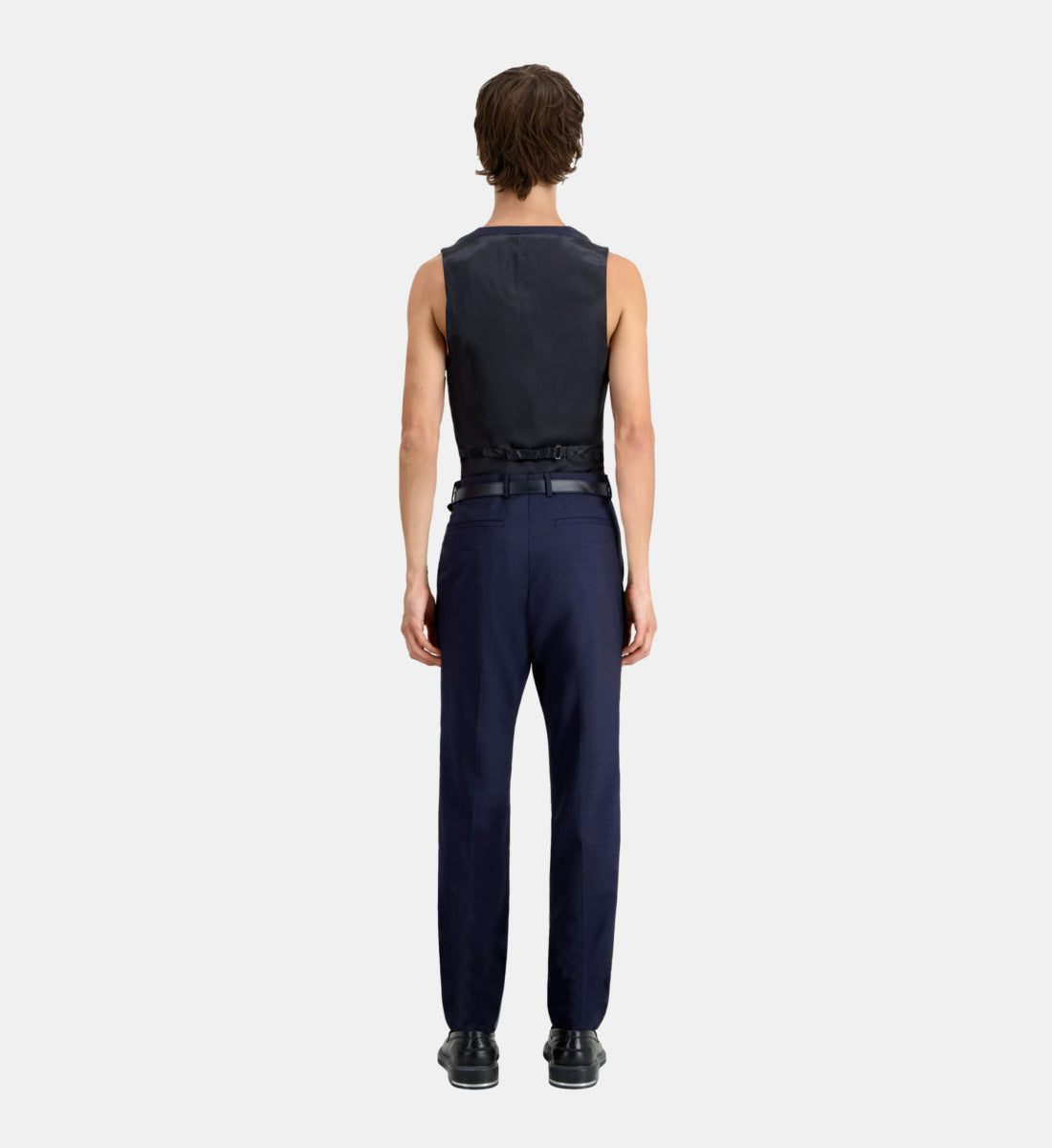 Blue Micro-Pattern Wool Suit Trousers | Men | Navy x Black