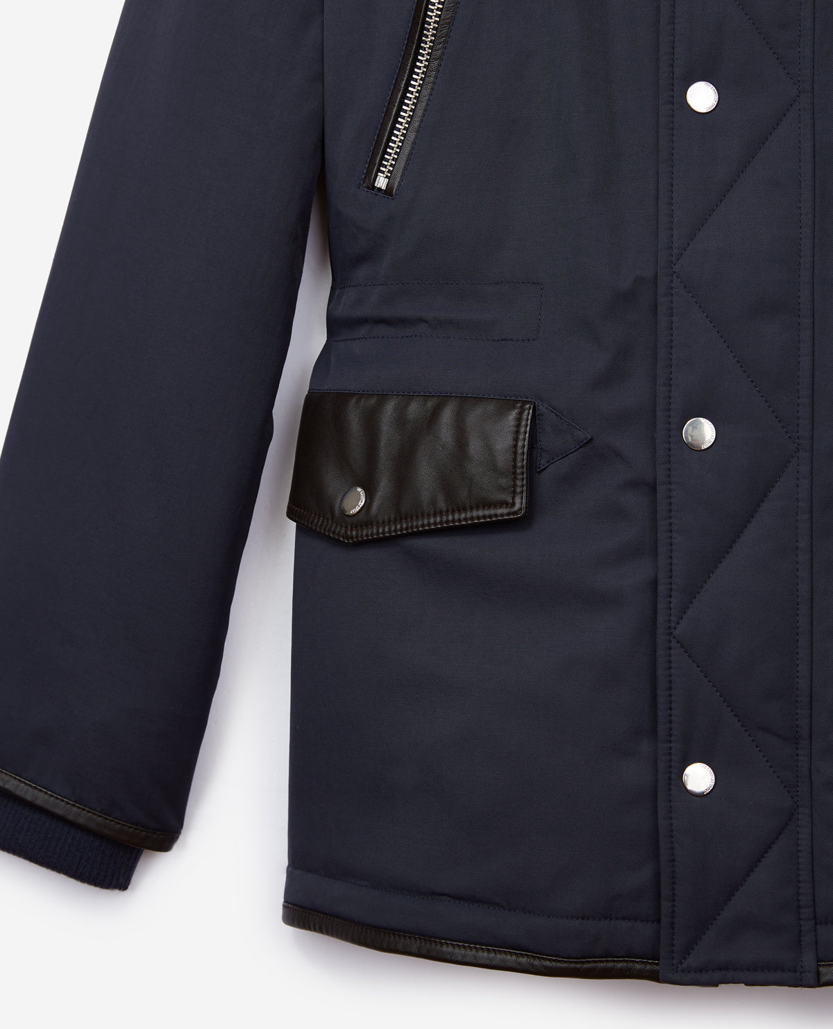 Two-Tone Parka With Leather Detailing | Men | Navy x Brown