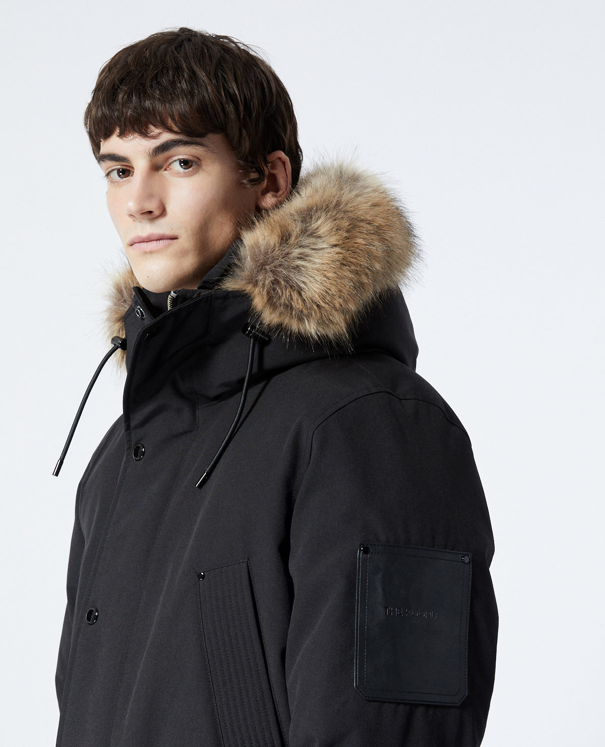 Long Parka With Leather Detail | Men | Black