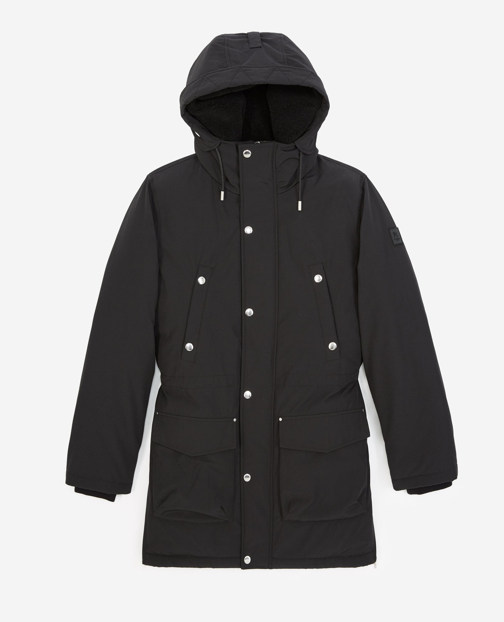 Hooded Parka And Rubber Logo Pockets | Men | Black