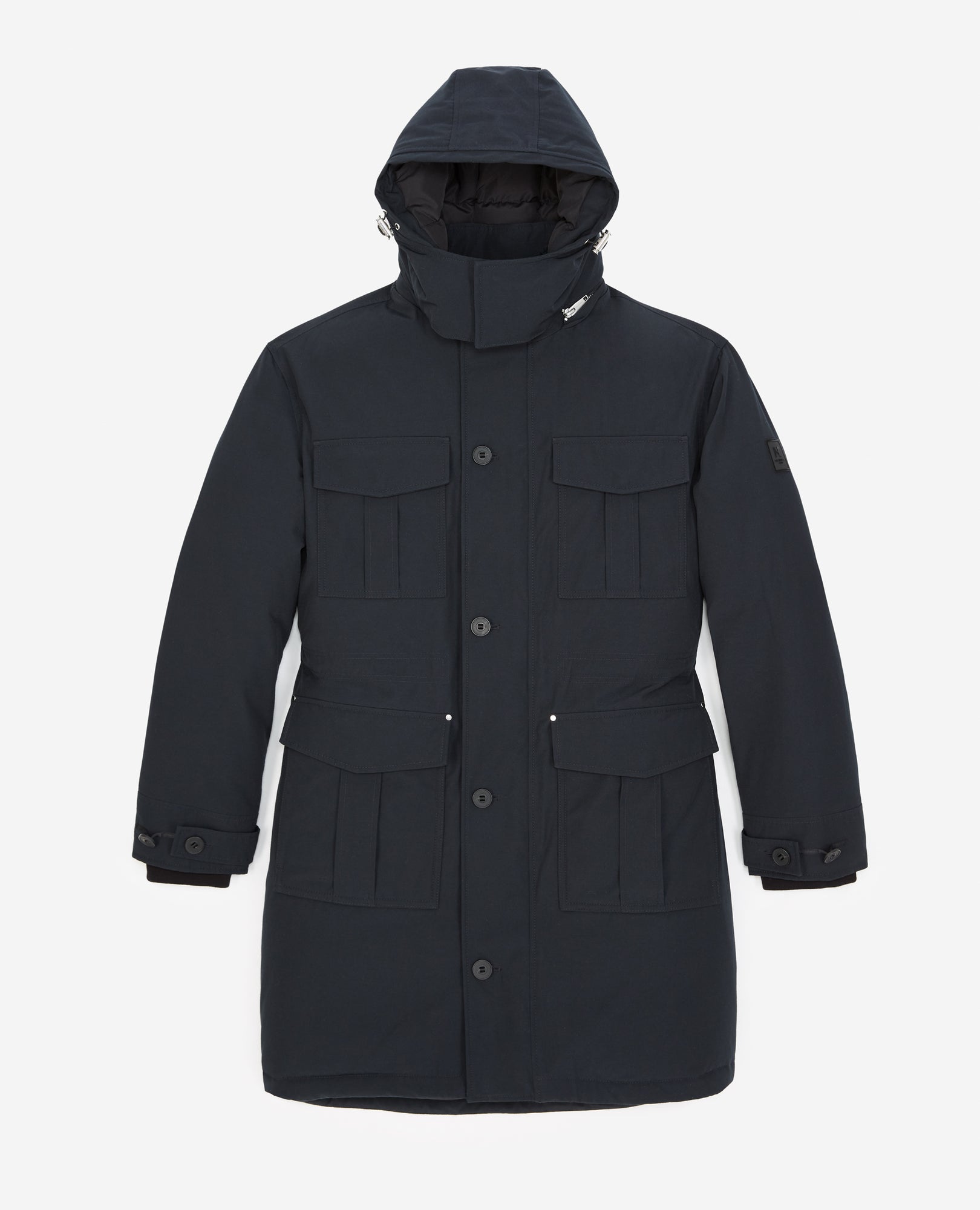 Long Blue Nylon Parka With Removable Hood | Men | Dark Navy x Navy