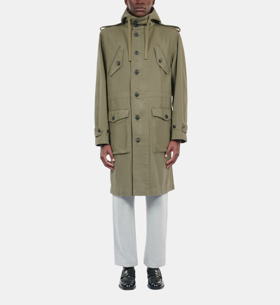 Long Khaki Hooded Parka | Men | Olive Night