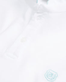 Embroidered Polo W/ Buttoned Officer Collar | Men | White x Grey