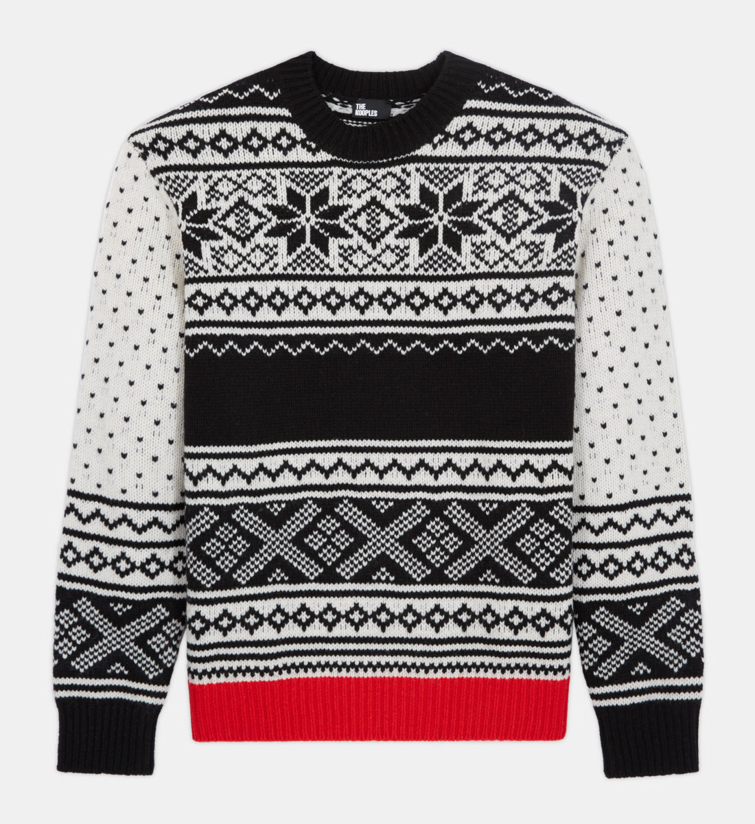 Patterned Wool Sweater | Men | Black Red Off White