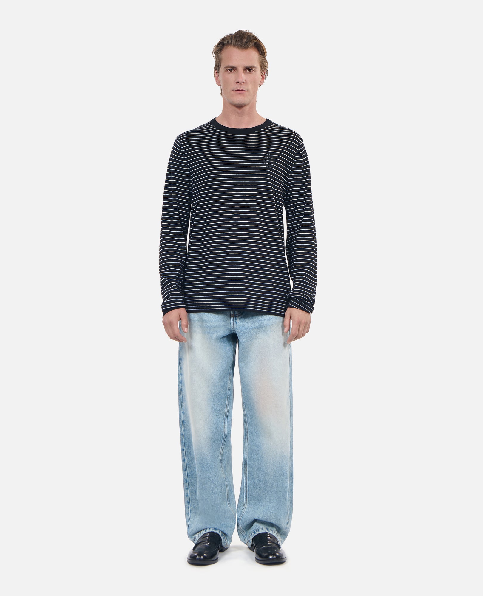 Striped Wool Sweater | Men | Black x White