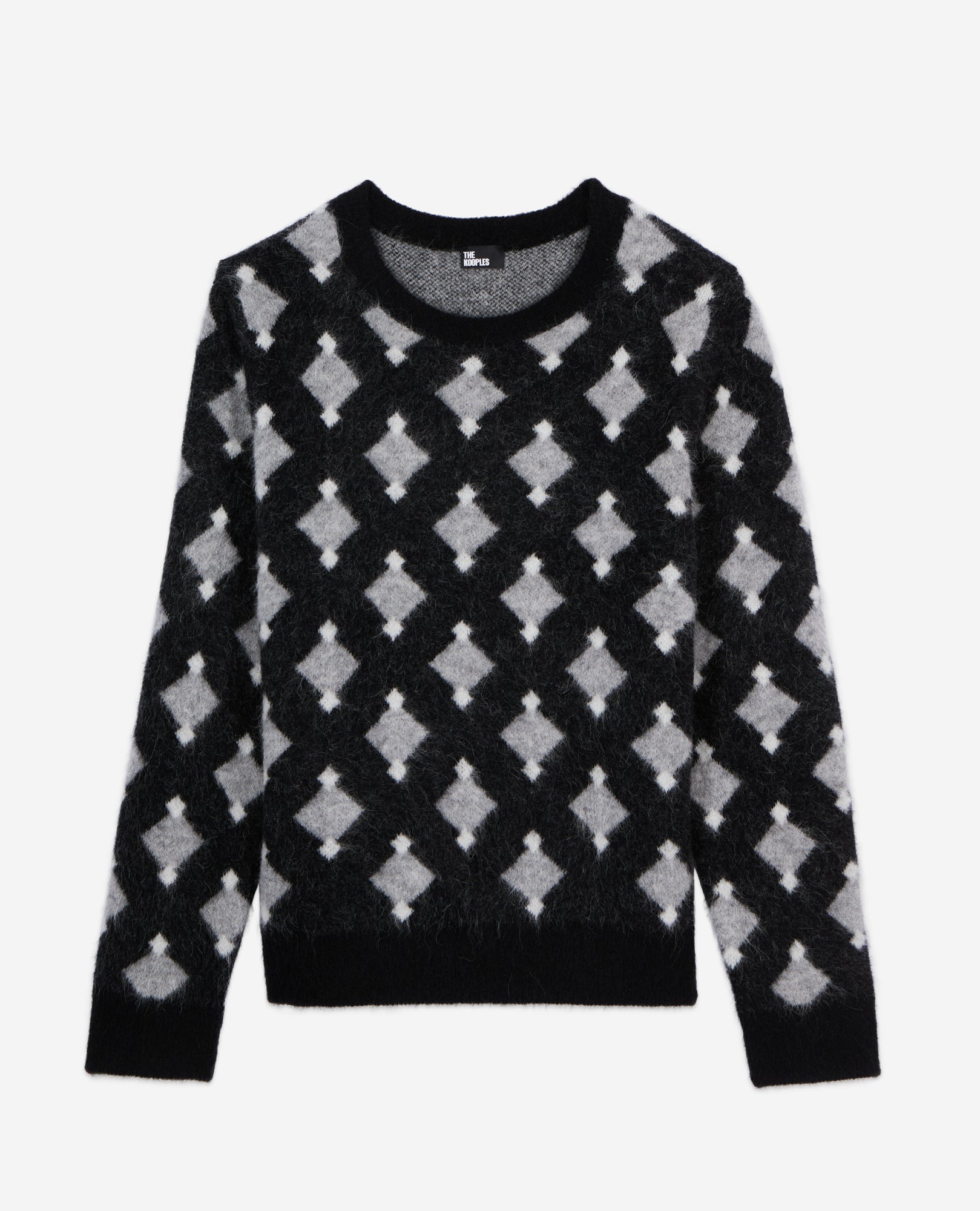 Wool Alpaca Diamond Sweater | Men | Black Grey White