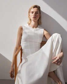 Another Tomorrow Panelled Flare Dress in White – Crêpe Women's Dress