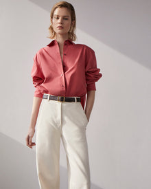 Another Tomorrow Pleat Back Poplin Shirt in Rhubarb – Cotton Women's Top