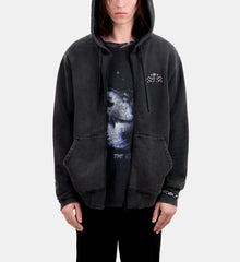 Hoodie With Racing Skull Serigraphy | Men | Black Washed