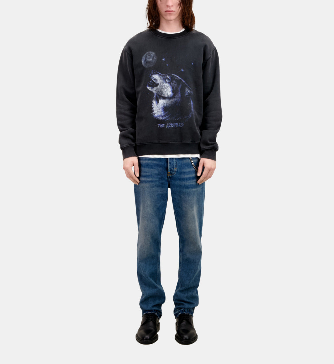 Sweatshirt With Wolf Serigraphy | Men | Black Washed