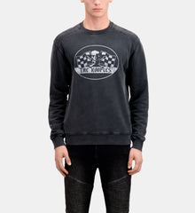 Sweatshirt With Racing Skull Serigraphy | Men | Black Washed