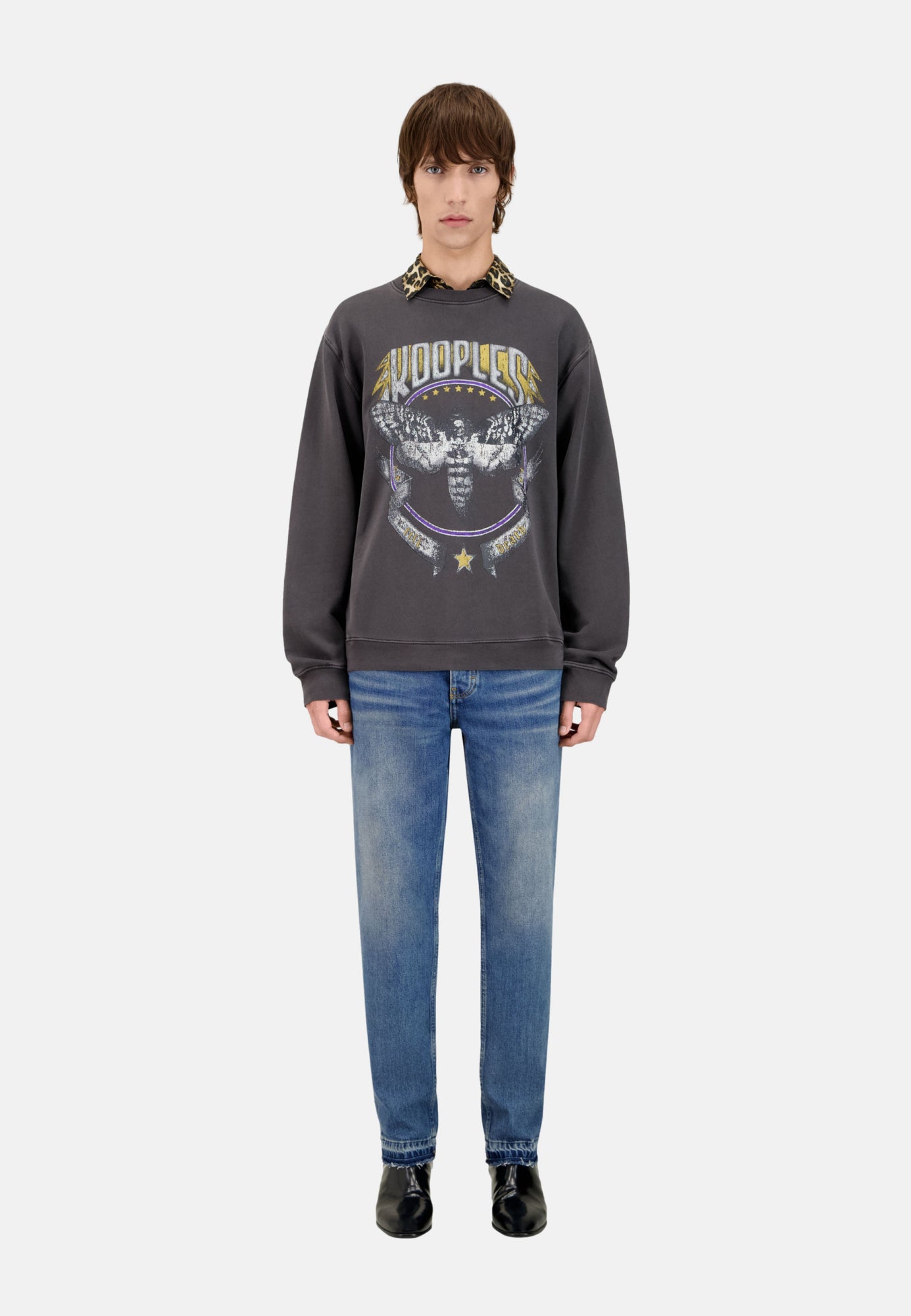 Grey Sweatshirt With Skull Butterfly Serigraphy | Men | Carbone