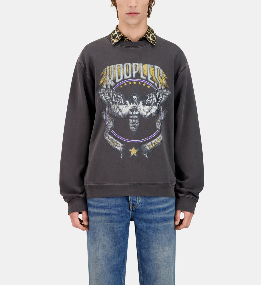 Grey Sweatshirt With Skull Butterfly Serigraphy | Men | Carbone